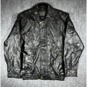 Vintage 90s Black Leather Jacket XL Genuine Leather Coat